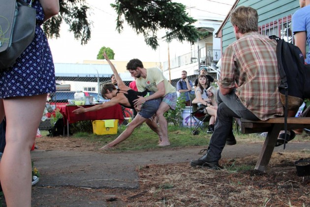 Playing in the yard. The camper is out of the frame, unfortunately! Elise Knudsen and Luke Gutsgell.